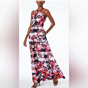 Vince Camuto Pink and Black Floral Maxi Dress